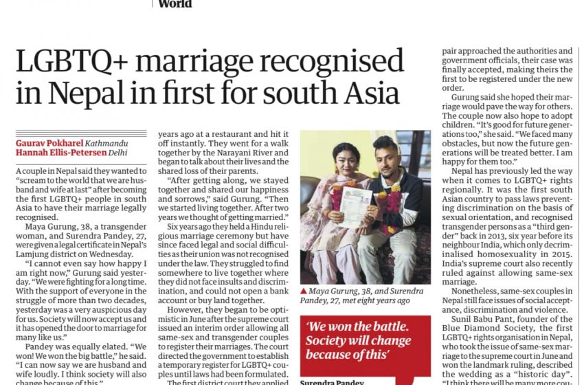  LGBTQ+ couple in Nepal are first in south Asia to be legally married